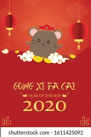 Poster Design for Lunar New Year 2020 or Imlek or Chinese New Year 
with cute and rich rat character, suitable for print and social media