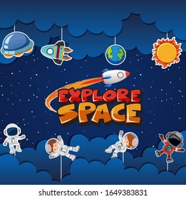 Diseño de afiches con muchos astronautas y planetas en la ilustración de fondo