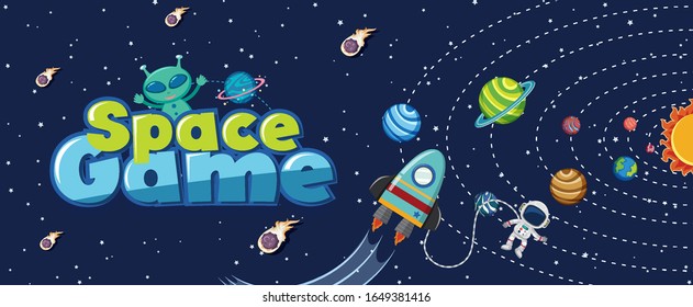 Poster design with many planets in solar system illustration