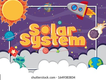 Poster design with many planets in the solar system illustration