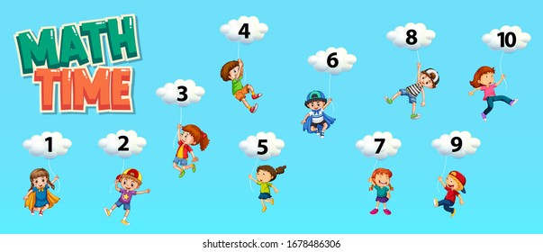 Poster design for math with number one to ten in the sky illustration