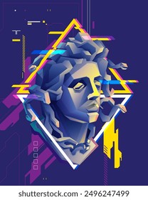 poster design of medusa head presented in cyberpunk style