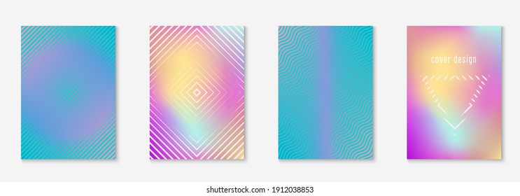 Poster design modern. Multiply notebook, banner, report, certificate mockup. Holographic. Poster design modern with minimalist geometric lines and shapes.