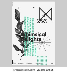 Poster design in modern style. Creative vector template. Book cover design modern. Event poster design. Marketing event banner template. Brochure template layout. Typography design.