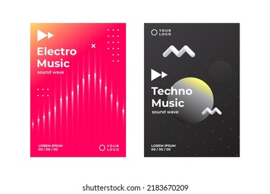 Poster design for music festival. Music cover. Electro, techno music. Sound waves. Cover bundle. Poster set. Abstract background. Wave equalizer. Concept