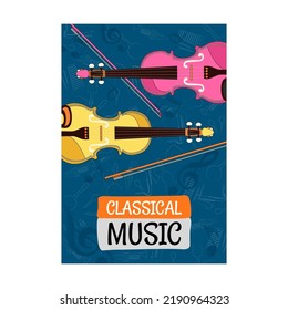 Poster design with musical instruments. Vivid brochures for music day or festival. Concert and entertainment concept. Template for promotional leaflet or flyer