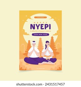 Poster design of nyepi balinese day of silence, Hindu saka new year illustration