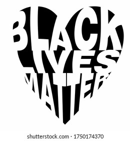 Poster design on Black Lives Matter in heart shaped word cloud typography design style on an isolated white background