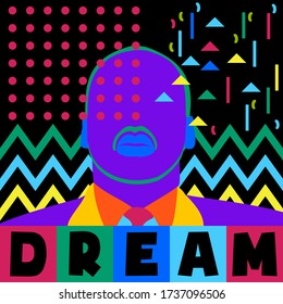 Poster design on the concept of American Dream in Memphis style of illustration