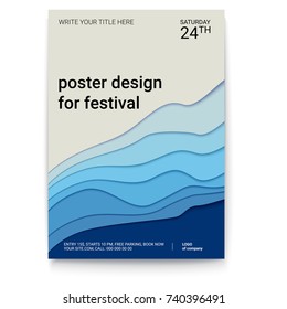 Poster design with a pattern of cut paper. The symbol of the surf, wind or smoke, abstract pattern, A4 size. Vector template of poster, design layout for brochure, banner, flyer