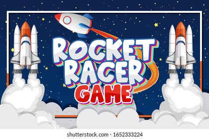 Poster design with rocket racer game in space background illustration