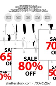 Poster design for sale event in simple style with space for texting your word. Background template for your sales promotion. Hands grab shopping bags with red text on white background.