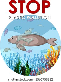 Poster design with seal and plastic bags illustration