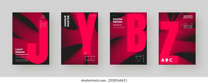 Poster design set. Vertical A4 format. Modern placard collection. Strict and discreet brochure. Red letter composition with abstract smoke effect.