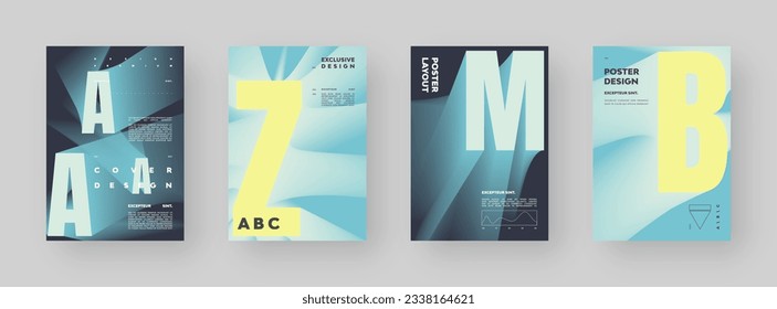 Poster design set. Vertical A4 format. Modern placard collection. Strict and discreet brochure. Colorful letter composition with abstract smoke effect.