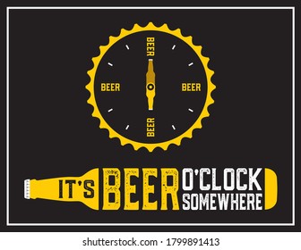 Poster design showing a clock and message - It's beer o'clock somewhere