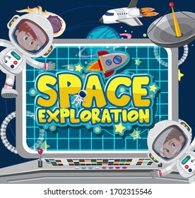 Poster design for space exploration with astronauts in the space illustration