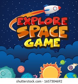 Plakatdesign mit Raumschiff und vielen Planeten auf Weltraumhintergrund