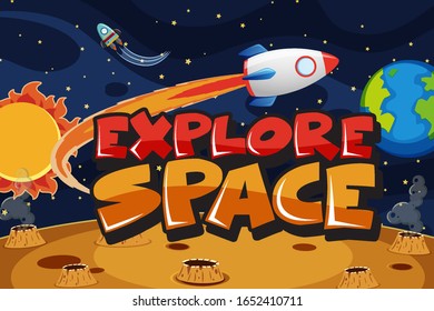 Poster design with spaceships flying in the space background illustration