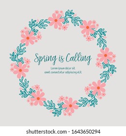 Poster design for spring calling greeting card, with crowd of leaf and floral frame. Vector