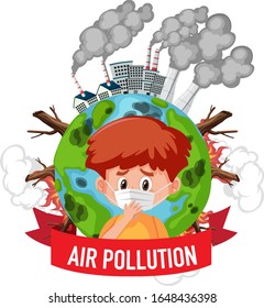 Poster design for stop pollution with boy wearing mask illustration