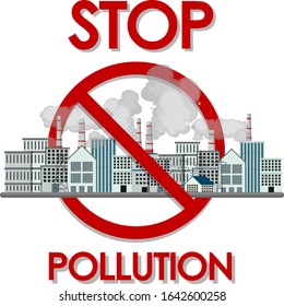 Poster design for stop pollution with factory buildings and smoke illustration