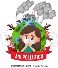 Poster design for stop pollution with girl wearing mask illustration