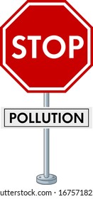 Design de cartaz com ilustração de parar a poluição