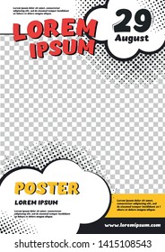 Poster design in the style of pop art, retro, comic bubbles. Vector template for advertising, covers, posters, banners, flyers.