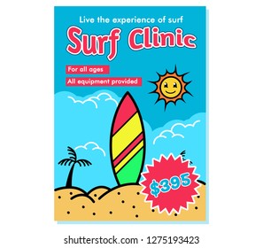 Poster design for surf school invitation.