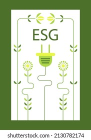 Poster design for sustainable living. ESG, green energy and sustainable industry. The concept of environmental, social and corporate governance, the development of alternative energy sources.