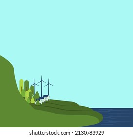 Poster design for sustainable living. ESG, green energy and sustainable industry. The concept of environmental, social and corporate governance, the development of alternative energy sources.