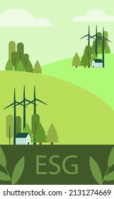 Poster design for sustainable living. ESG, green energy and sustainable industry. The concept of environmental, social and corporate governance, the development of alternative energy sources