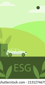 Poster design for sustainable living. ESG, green energy and sustainable industry. The concept of environmental, social and corporate governance, the development of alternative energy sources