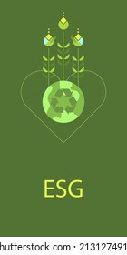 Poster design for sustainable living. ESG, green energy and sustainable industry. The concept of environmental, social and corporate governance, the development of alternative energy sources