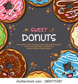 Poster Design Sweet Donuts Cute Cartoon Illustration