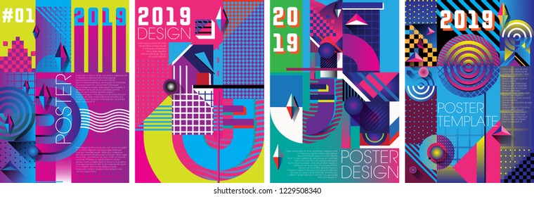 Poster Design Template 90s style with colorfull background