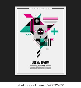 Poster design template with abstract geometric creature. Useful for advertising.