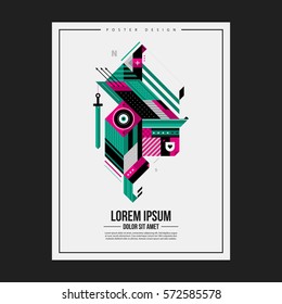 Poster design template with abstract geometric creature. Useful for advertising.