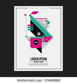 Poster design template with abstract geometric creature. Useful for advertising.