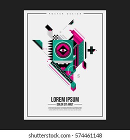 Poster design template with abstract geometric creature. Useful for advertising.