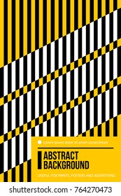 Poster design template with black, white and yellow stripes in colorful retro minimalism style. Abstract vector background