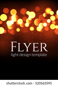 Poster design template with bokeh light effect. Vector modern card concept. Holiday flyer template for concert or show party.