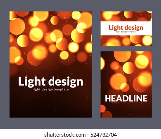 Poster design template with bokeh light effect. Vector modern card concept. Holiday flyer template for concert or show party.