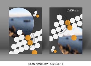 poster design template, book cover, flyer design, composition of white and orange circles, shadow effect