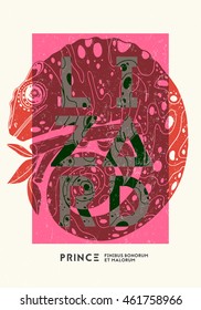 Poster design template with chameleon. Vector illustration