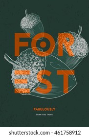 Poster design template. Forest natural objects. Vector illustration