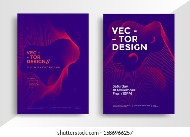 Poster design template with line wavy shape in duotone gradients. Cover design with red and blue fluid color form composition. Futuristic design for flyer.