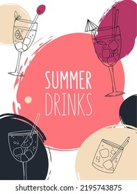 Poster design template for menu or cafe with colored glasses. Texture brusher Design