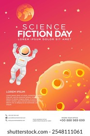 Poster design template for National Science Fiction Day. Immerse in futuristic visuals with this captivating vector illustration for Sci-Fi Celebration